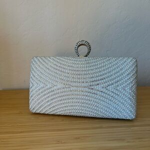 Elegant White Beaded Clutch
